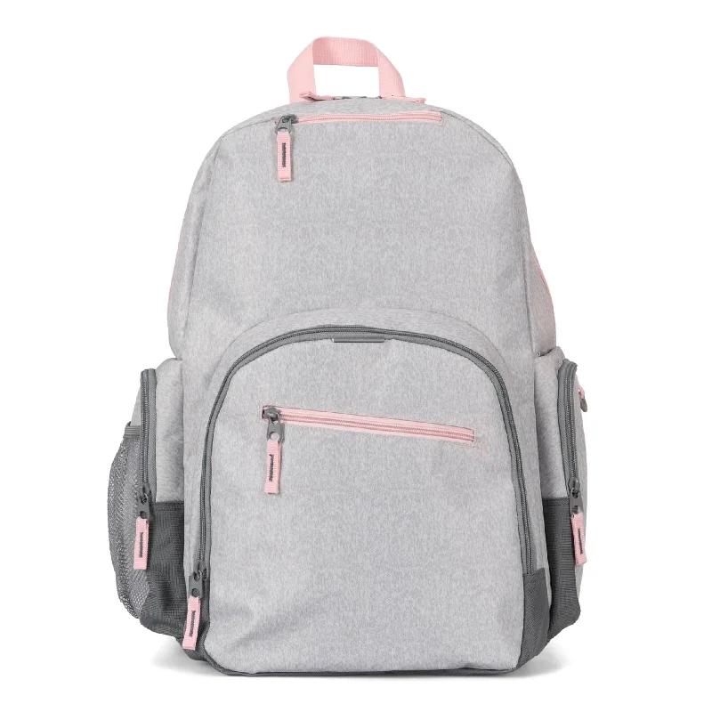 Adjustable Luggage Straps in Pink with Reflective Stripes for Night TravelHeather Grey Backpack