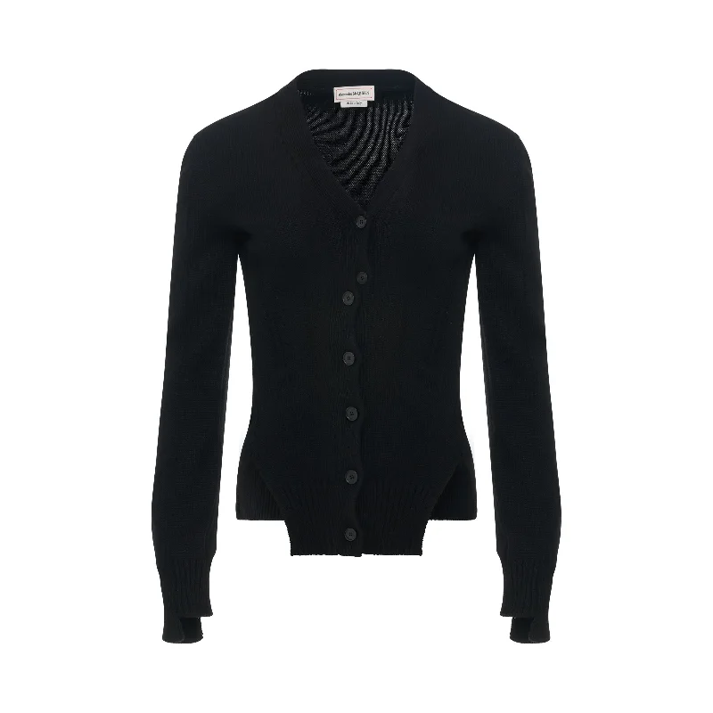 Corset Stitched Knit Cardigan in Black