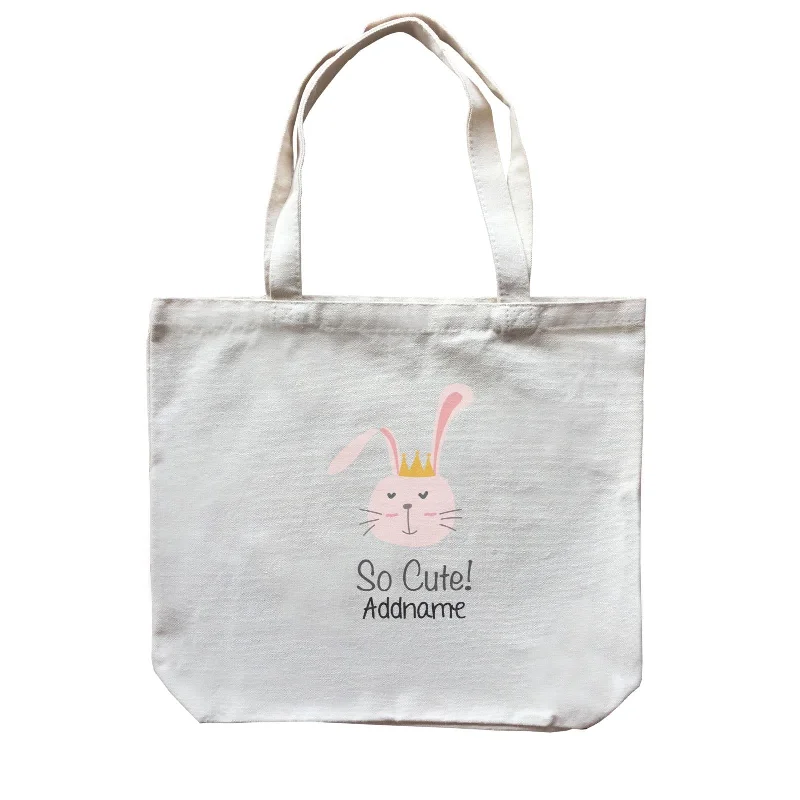 Canvas Bag with Leather Trim for a Stylish and Durable LookCute Animals And Friends Series Cute Love Bunny With Crown Addname Canvas Bag