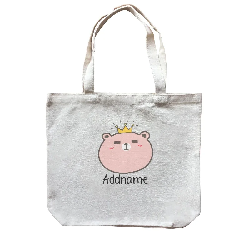 Waterproof Canvas Messenger Bag for Commuting in All WeatherCute Animals And Friends Series Cute Pink Bear With Crown Addname Canvas Bag