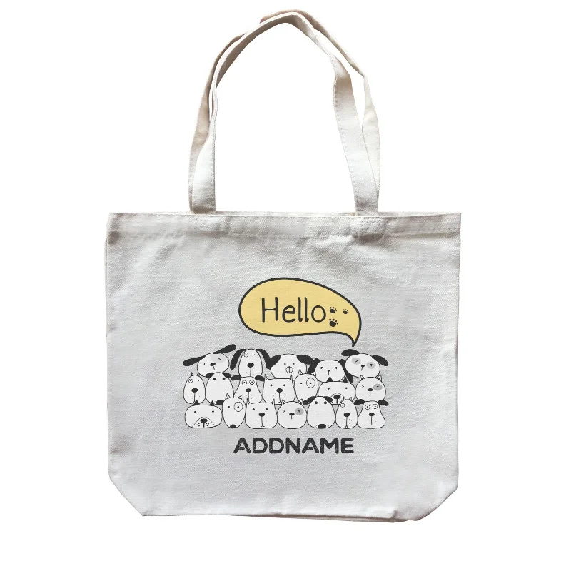 Large Capacity Canvas Tote Bag for Grocery Shopping with Reinforced HandlesCute Animals And Friends Series Hello Dogs Group Addname Canvas Bag