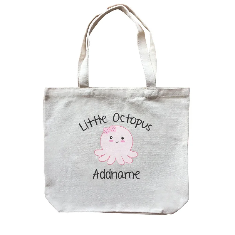 Rustic Brown Canvas Duffle Bag for Weekend GetawaysCute Animals And Friends Series Little Octopus Girl Addname Canvas Bag