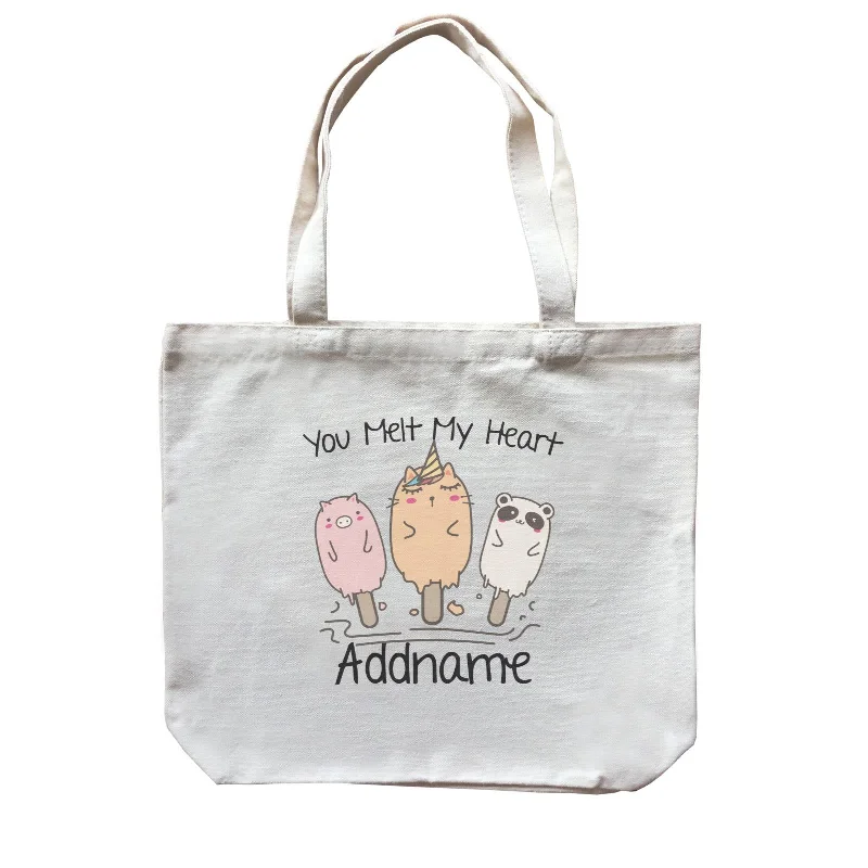 Customizable Canvas Tote Bag for Brand PromotionCute Animals And Friends Series You Melt My Heart Animal Addname Canvas Bag