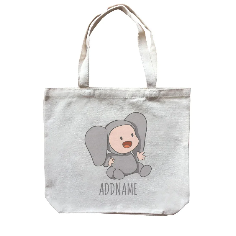 Boho - Style Embroidered Canvas Handbag for Summer FestivalsCute Baby in Grey Elephant Suit Addname Canvas Bag