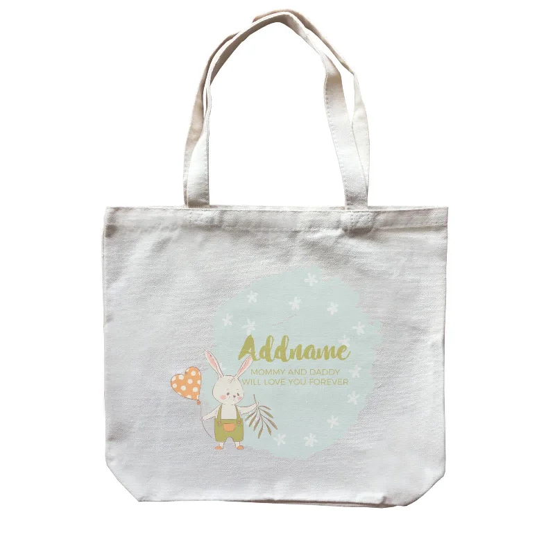 Large Capacity Canvas Tote Bag for Grocery Shopping with Reinforced HandlesCute Boy Rabbit with Heart Balloon Personalizable with Name and Text Canvas Bag