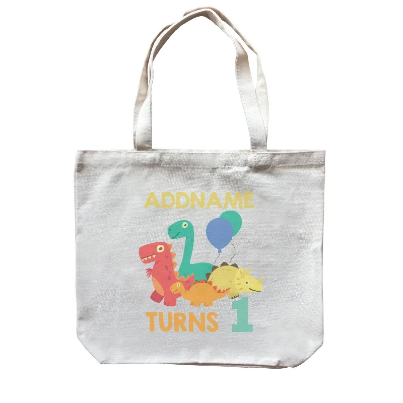 Canvas Art Supply Bag with Adjustable Dividers for ArtistsCute Dinosaur Birthday Theme Personalizable with Name and Date Canvas Bag