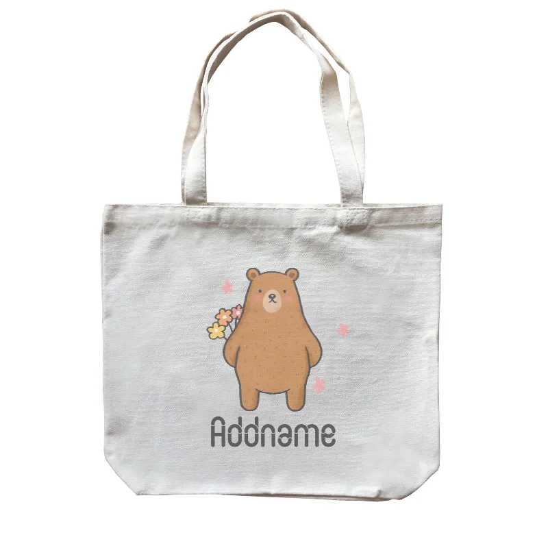 Minimalist Canvas Laptop Bag with Padded Interior for ProtectionCute Hand Drawn Style Bear Addname Canvas Bag