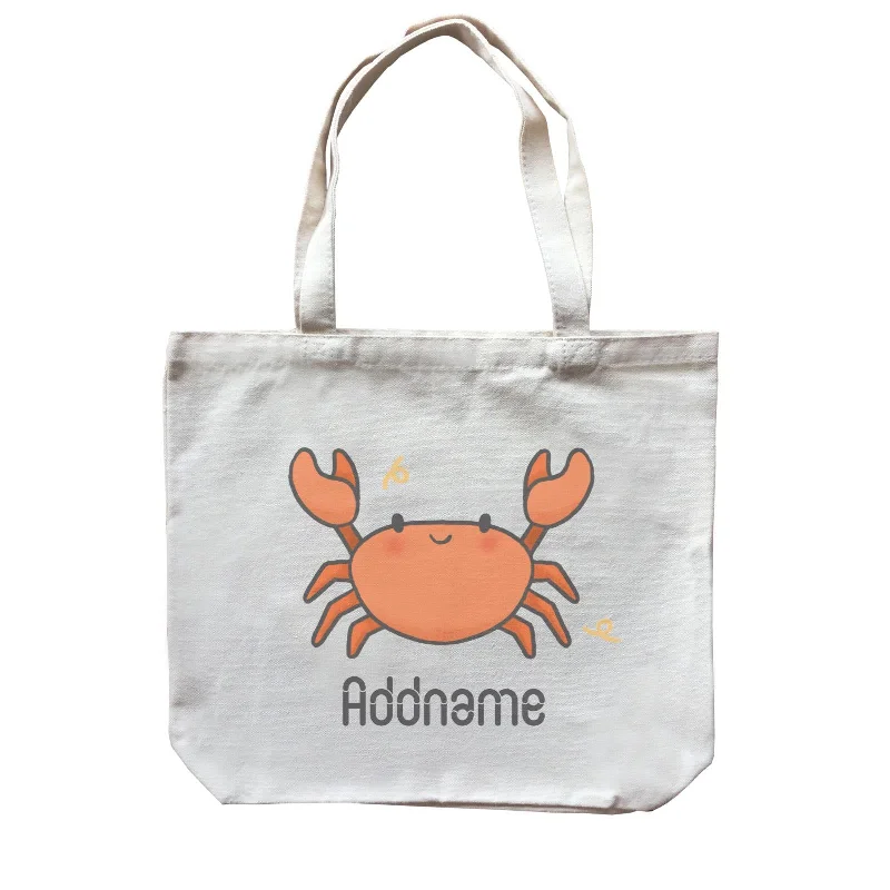 Plus - Size Canvas Tote Bag for Carrying Large ItemsCute Hand Drawn Style Crab Addname Canvas Bag