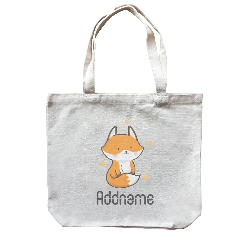 Large Capacity Canvas Tote Bag for Grocery Shopping with Reinforced HandlesCute Hand Drawn Style Fox Addname Canvas Bag