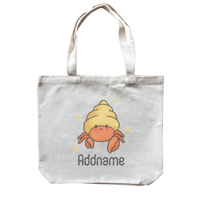 Canvas Beach Bag with Mesh Pockets for Sand - Free DryingCute Hand Drawn Style Hermit Crab Addname Canvas Bag