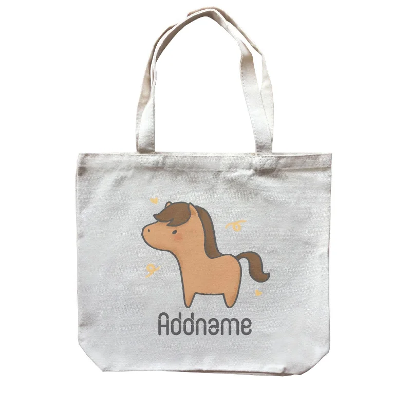 Rustic Brown Canvas Duffle Bag for Weekend GetawaysCute Hand Drawn Style Horse Addname Canvas Bag