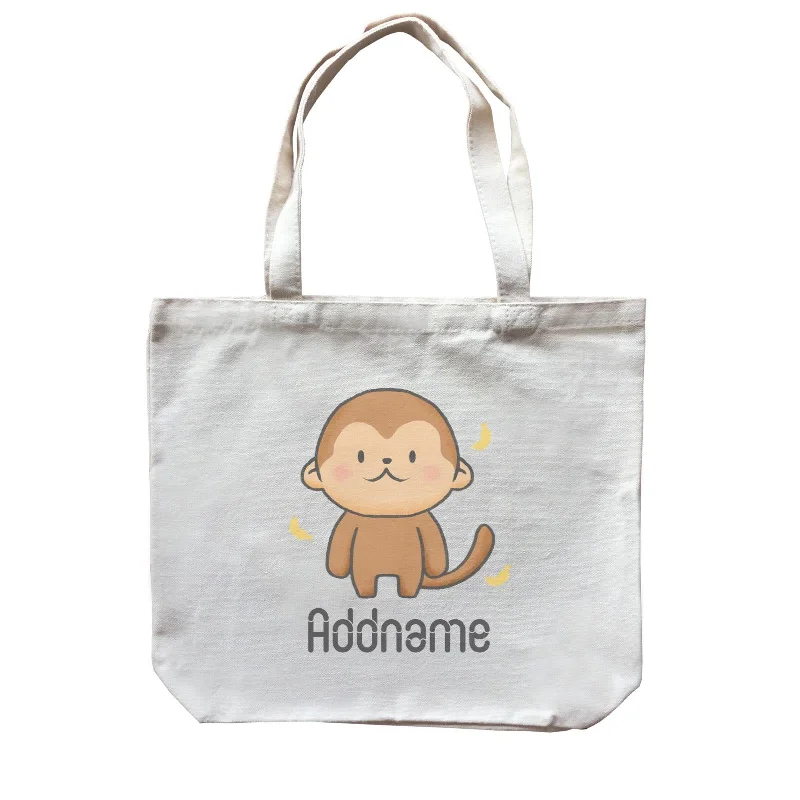 Customizable Canvas Tote Bag for Brand PromotionCute Hand Drawn Style Monkey Addname Canvas Bag