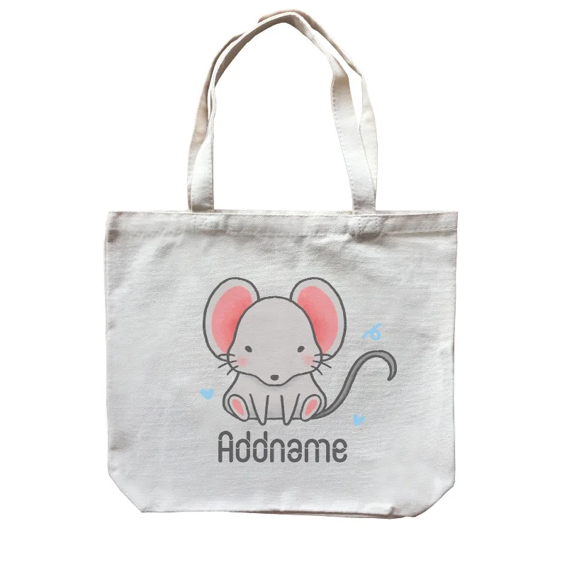 Waterproof Canvas Messenger Bag for Commuting in All WeatherCute Hand Drawn Style Mouse Addname Canvas Bag