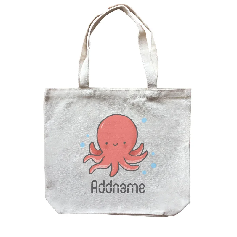 Rustic Brown Canvas Duffle Bag for Weekend GetawaysCute Hand Drawn Style Octopus Addname Canvas Bag