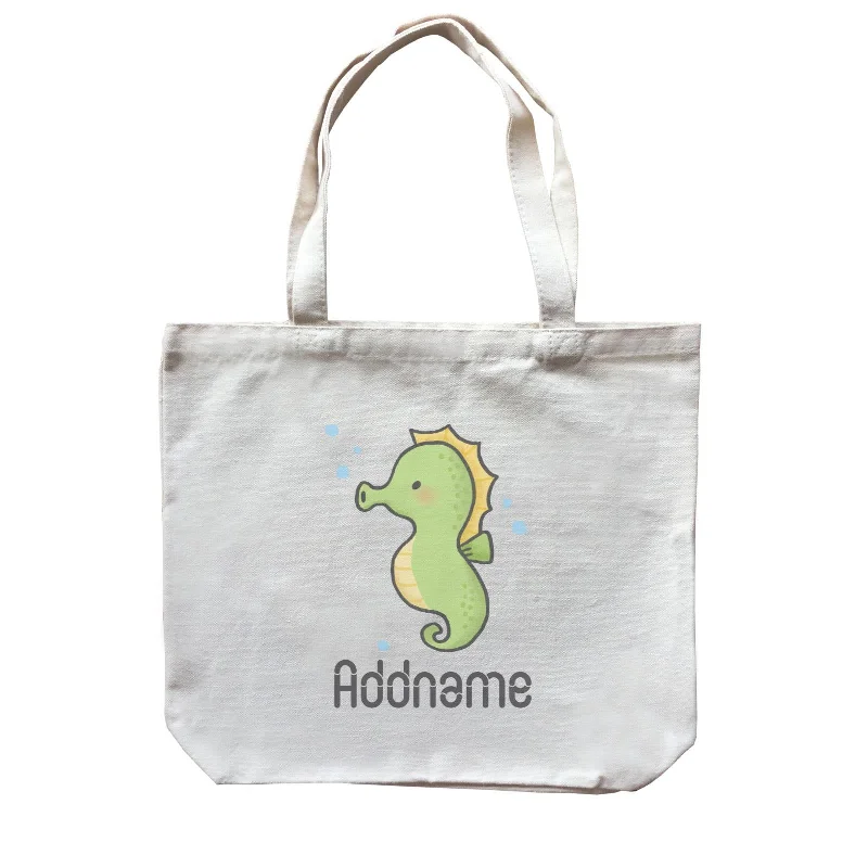 Minimalist Canvas Laptop Bag with Padded Interior for ProtectionCute Hand Drawn Style Seahorse Addname Canvas Bag