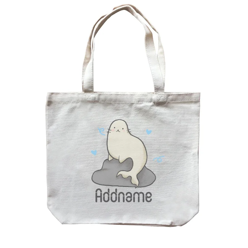 Plus - Size Canvas Tote Bag for Carrying Large ItemsCute Hand Drawn Style Seal Addname Canvas Bag