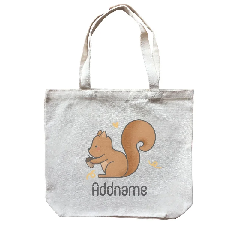 Recycled Canvas Shoulder Bag for Eco - Conscious ConsumersCute Hand Drawn Style Squirrel Addname Canvas Bag