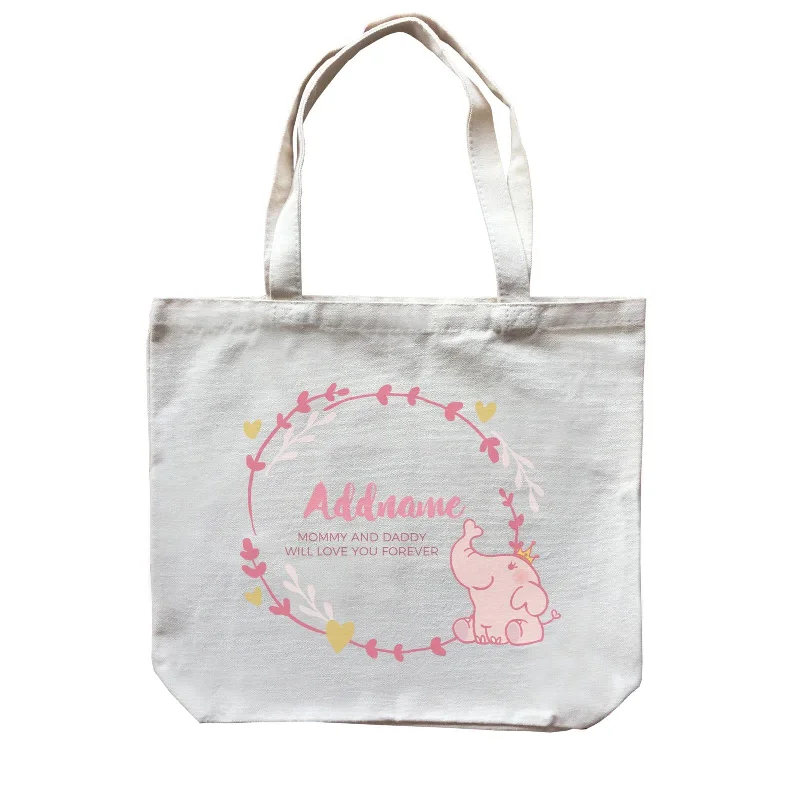 Recycled Canvas Shoulder Bag for Eco - Conscious ConsumersCute Pink Elephant Princess Personalizable with Name and Text Canvas Bag