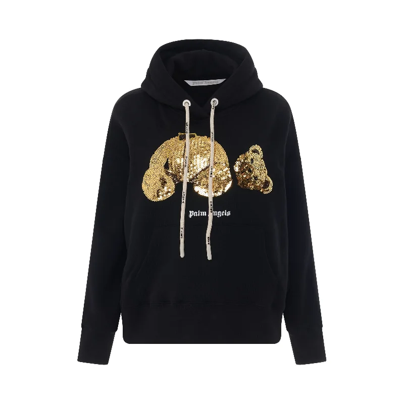 Gold Sequins PA Bear Hoodie in Black