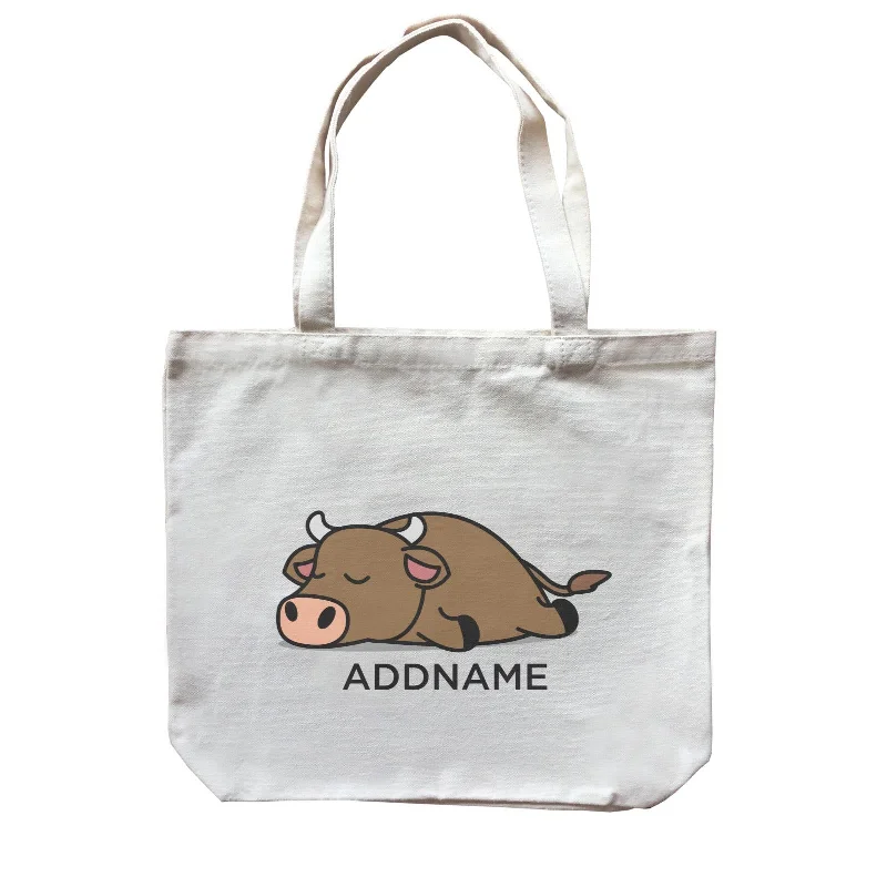 Large Capacity Canvas Tote Bag for Grocery Shopping with Reinforced HandlesLazy Cow Addname Canvas Bag