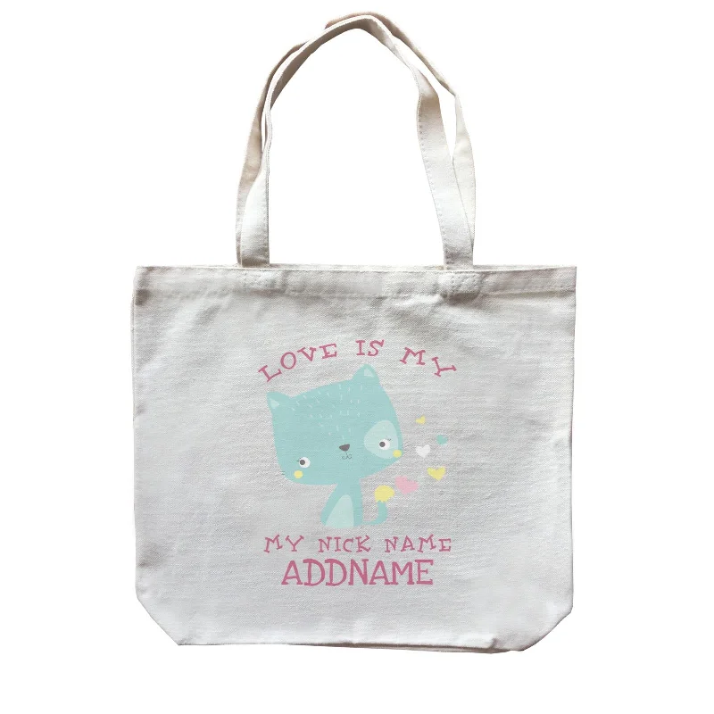 Plus - Size Canvas Tote Bag for Carrying Large ItemsLove Is My Nickname Pastel Cat Addname Canvas Bag