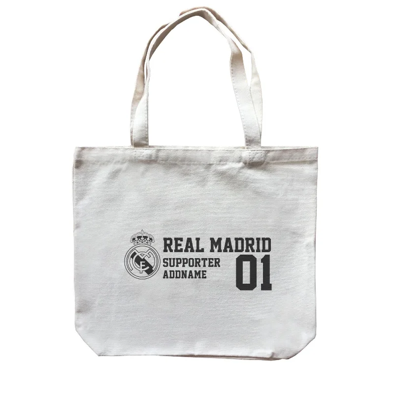 Printed Floral Pattern Canvas Shoulder Bag for Spring OutfitsReal Madrid Football Supporter Accessories Addname Canvas Bag