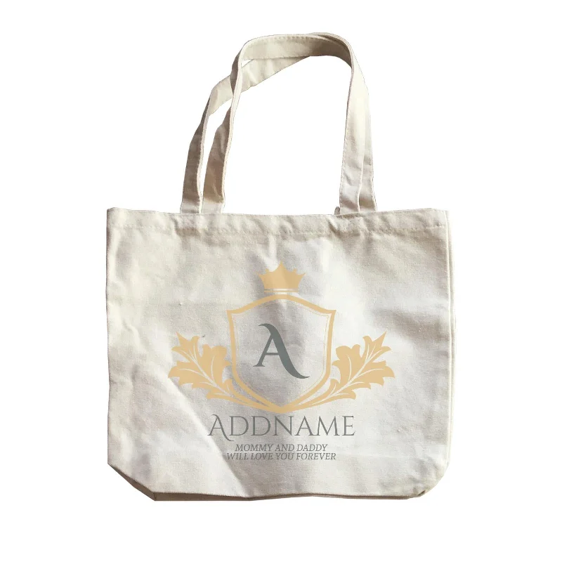 Large Capacity Canvas Tote Bag for Grocery Shopping with Reinforced HandlesRoyal Emblem Logo with Crown Personalizable with Initial Name and Text Canvas Bag