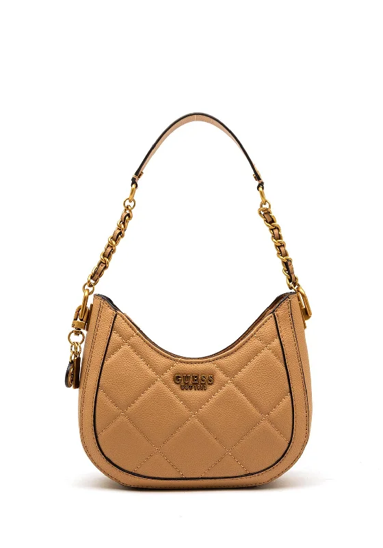 Leather Shoulder Bag with Magnetic Closure in Black for Quick AccessGuess Abey Quilted Hobo Bag, Beige