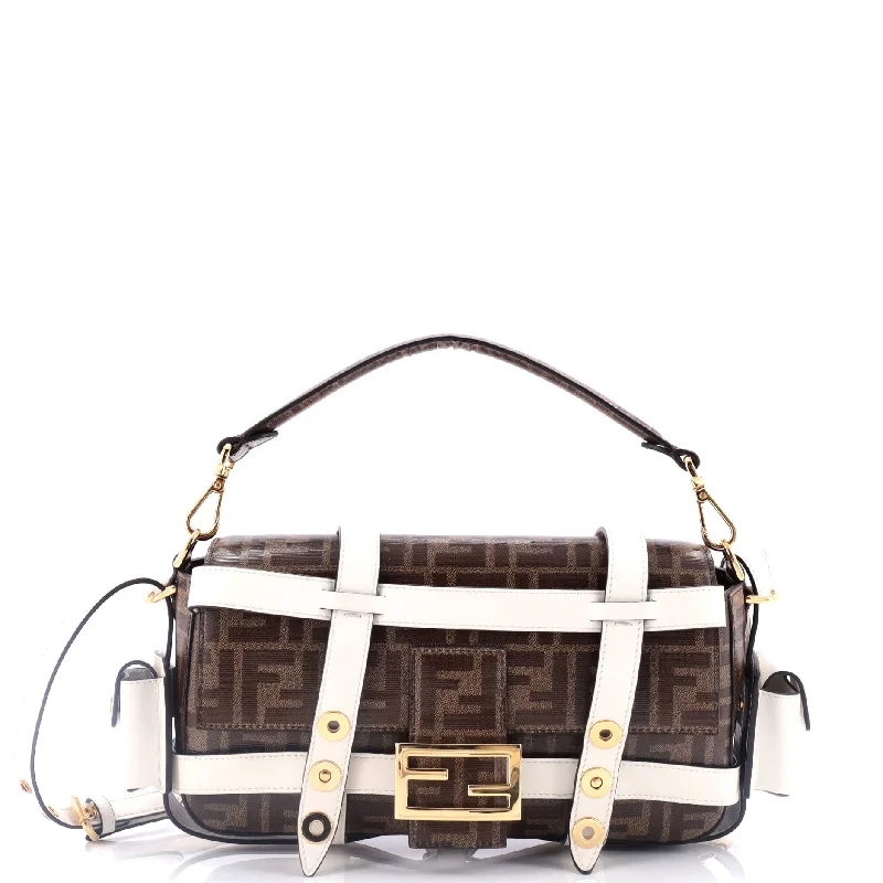 Medium - sized Canvas Crossbody Bag in Beige with Floral Print for Spring OutingsBaguette Cage Bag Zucca Coated Canvas and Leather Medium