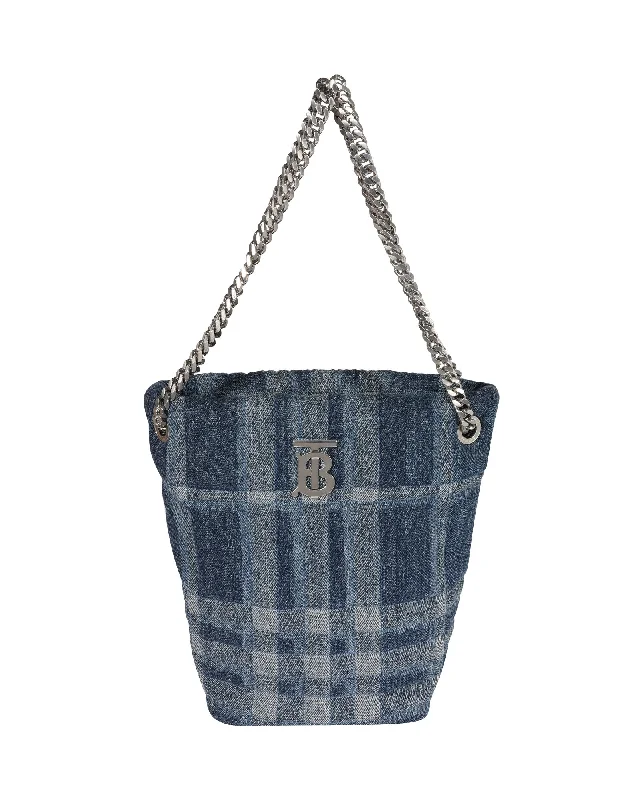 Crossbody Shoulder Bag in Black Leather with Gold Hardware for Night OutsBurberry Blue Denim Small Lola Bucket Bag