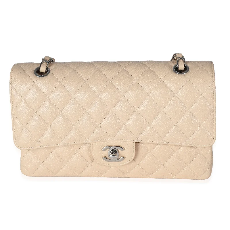 Pvc Shoulder Bag in Clear with Glitter for a Fun and Modern LookChanel Beige Quilted Caviar Medium Classic Double Flap Bag