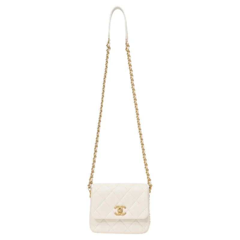 Shoulder Bag with Geometric Pattern in Multicolor for a Contemporary StyleChanel Mini Square Side Note Flap Bag in Cream White Lambskin Leather