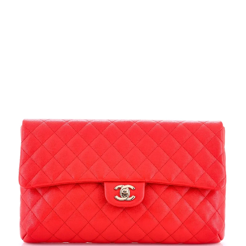 Women's Metallic Leather Clutch in Rose Gold for Valentine's DateClassic Flap Clutch Quilted Caviar