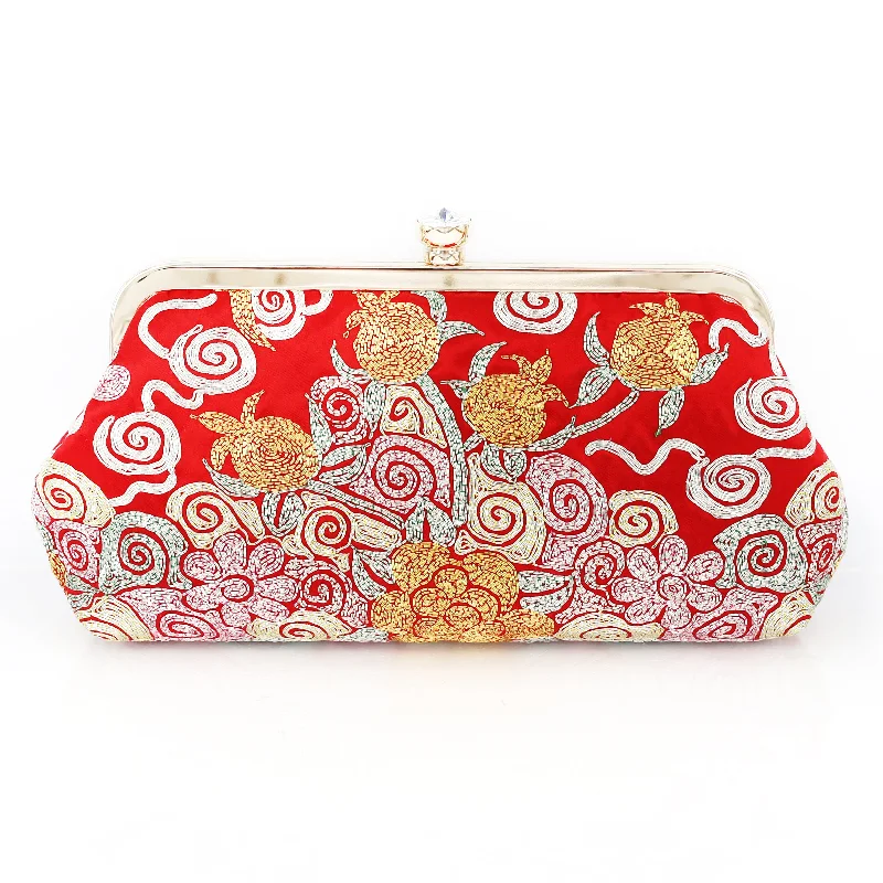 Women's Lizard - Print Clutch in Brown for a Chic LookChinese Kwan Kwa Clutch - Pomegranates【裙褂手袋-石榴】