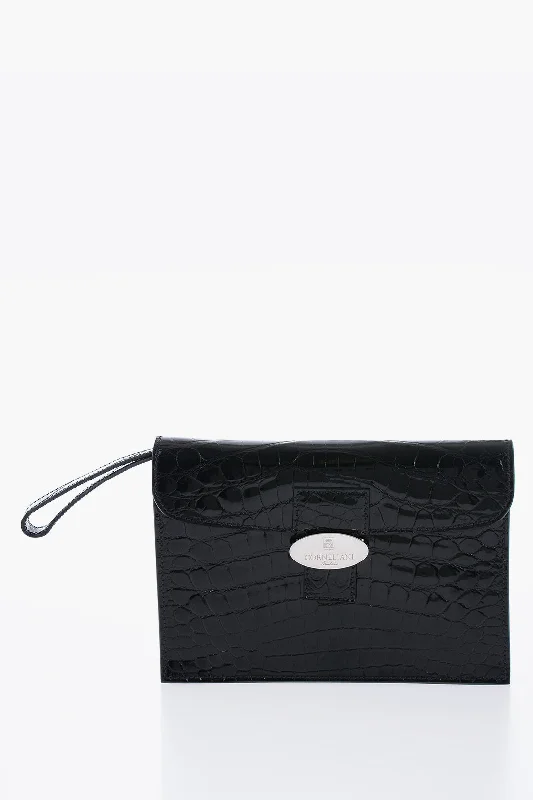 Floral - Printed Satin Clutch in Pink for Spring GalasCorneliani Crocodile Leather Clutch With Snap Closure