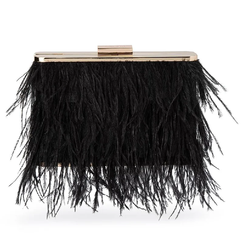 Metallic Shoulder Bag in Gold for Special OccasionsESTELLE Black Feather Clutch