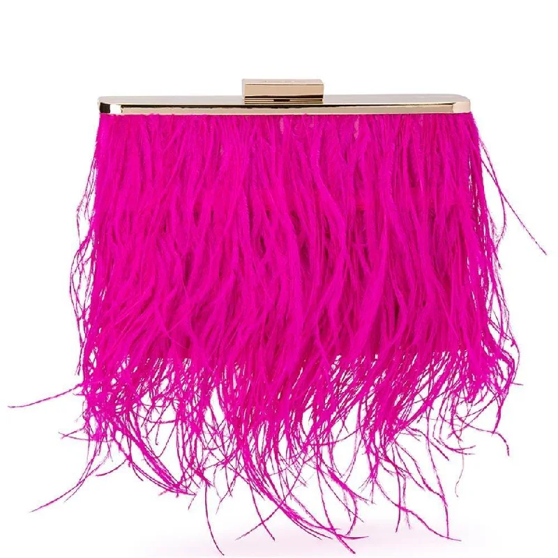 Women's Shoulder Bag with Floral Embroidery in Purple for Spring WalksESTELLE Fuchsia Feather Clutch