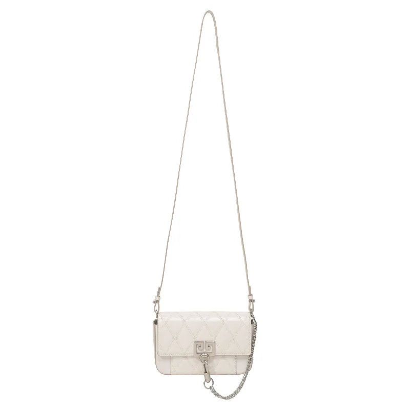 Leather Shoulder Bag with Magnetic Closure in Black for Quick AccessGivenchy Mini Pocket Convertible Bag in White Goatskin Leather