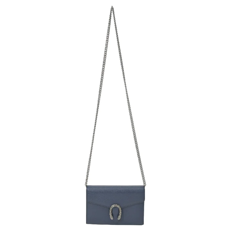 Women's Shoulder Bag with Floral Embroidery in Purple for Spring WalksGucci Dionysus Mini Chain Bag in Navy Blue Leather