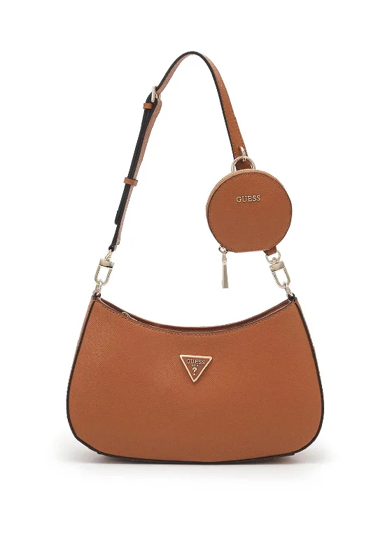 Leather Shoulder Bag with Magnetic Closure in Black for Quick AccessGuess Alexie Small Shoulder Bag, Light Cognac