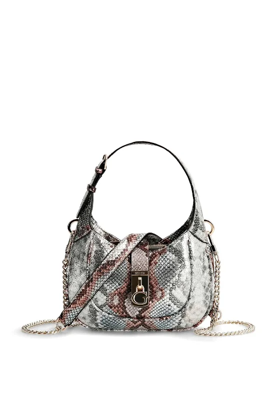 Women's Shoulder Bag with Floral Embroidery in Purple for Spring WalksGuess Maimie Mini Shoulder Bag, Metallic Python