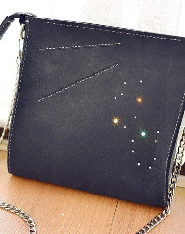 Women's Crossbody Bag with Multiple Compartments in Gray for Organized Daily UseHandmade Leather purse clutch shoulder bag constellation women leather crossbody bag