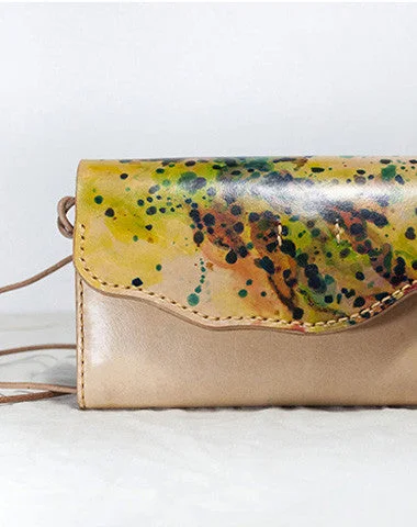 Hand - painted Canvas Crossbody Bag in Yellow for a Unique and Artistic LookHandmade vintage leather clutch long wallet crossbody shoulder bag for women/lady girl