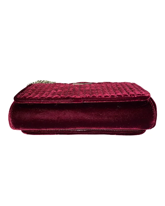 Suede Shoulder Bag in Pink with Tassel Accents for Casual OutingsJimmy Choo Helia Clutch in Burgundy Velvet