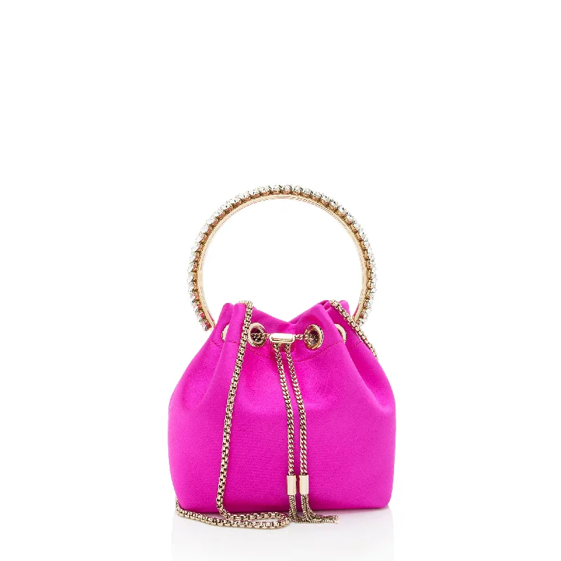 Women's Metallic Leather Clutch in Rose Gold for Valentine's DateJimmy Choo Satin Crystal Bon Bon Bucket Bag