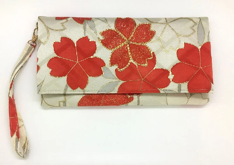 Floral - Printed Satin Clutch in Pink for Spring GalasKuukou Folding Wristlet Clutch 5258C