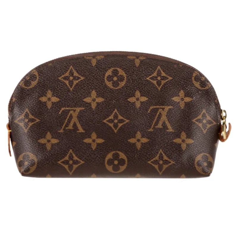 Women's Metallic Leather Clutch in Rose Gold for Valentine's DateLouis Vuitton Cosmetic Monogram Pouch PM in Brown Canvas