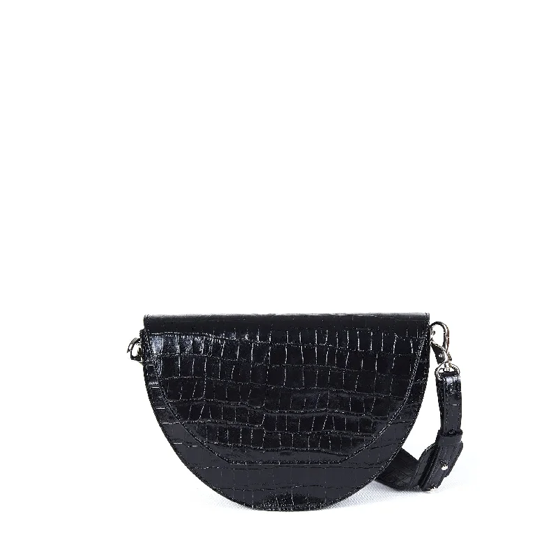 Pvc Shoulder Bag in Clear with Glitter for a Fun and Modern LookLune Saddle Bag (Black Croc-Embossed)