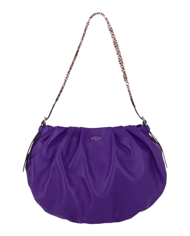 Women's Shoulder Bag with Floral Embroidery in Purple for Spring WalksMini Lettering Laminated Shoulder Bag