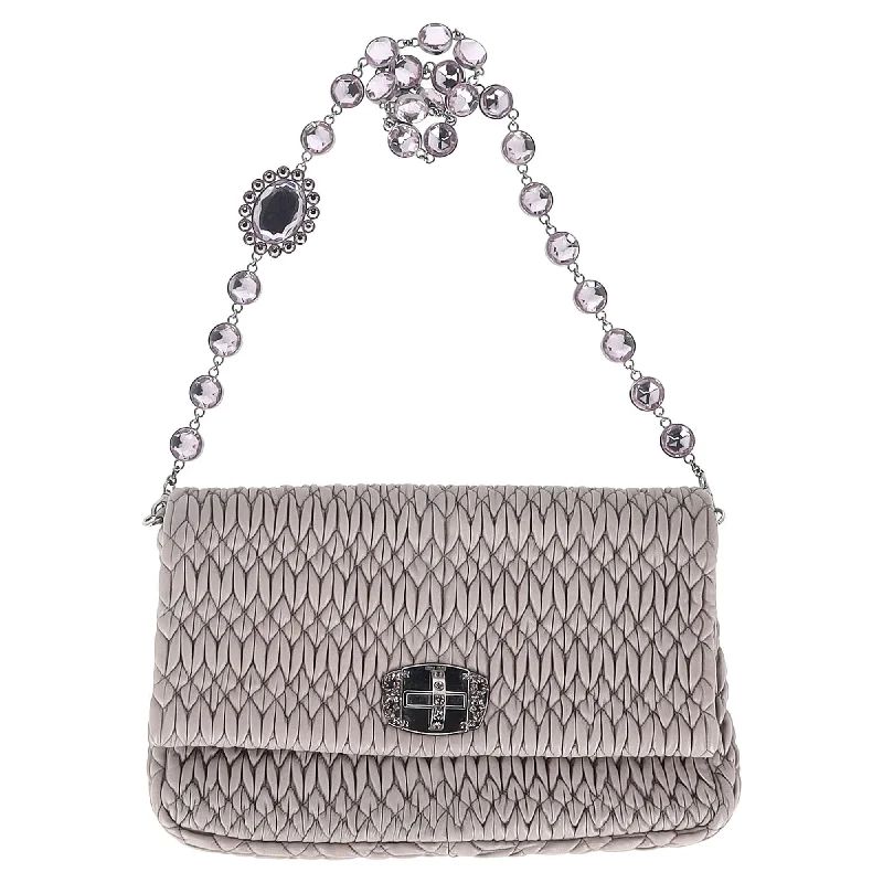 Women's Embroidered Silk Evening Bag in Navy for WeddingsMiu Miu Large Crystal Cloque Shoulder Bag in Grey Nappa Leather